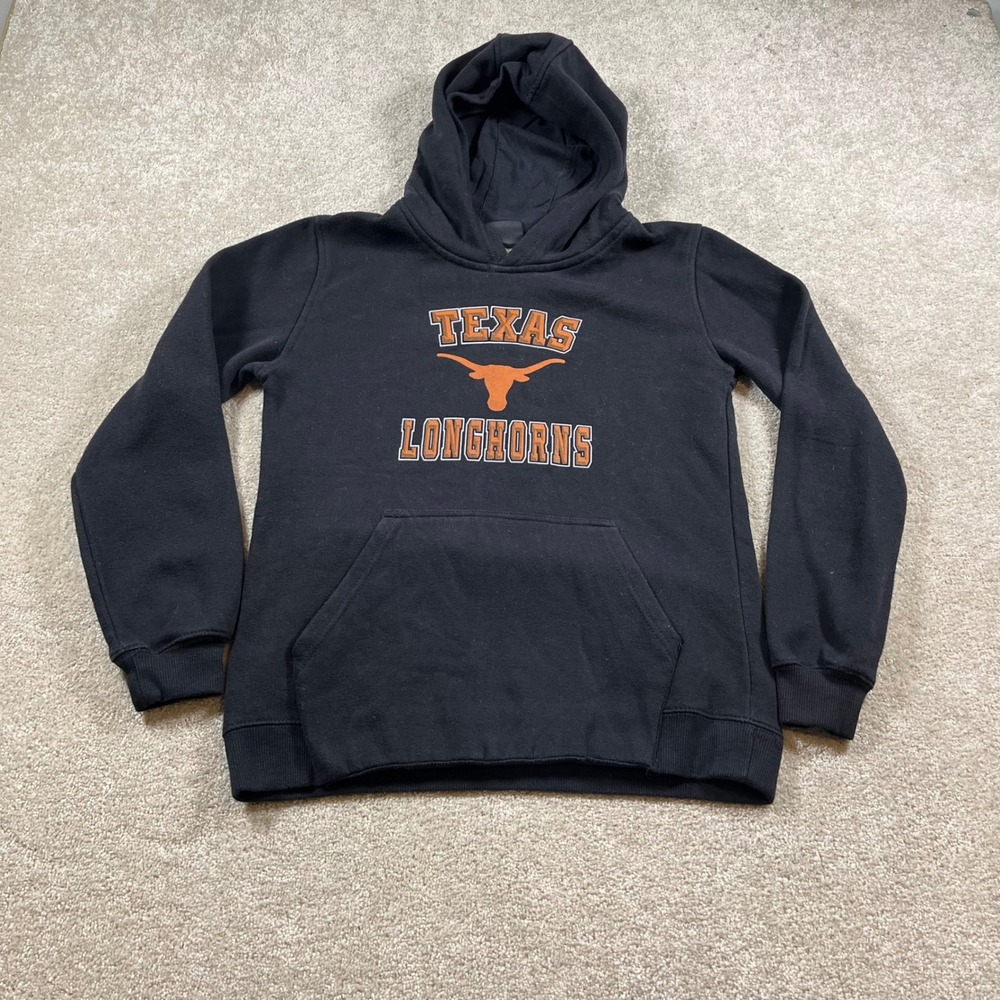 Outer Stuff Hoodie Women Large Black Texas Longhorns Graphic Pullover Collegiate